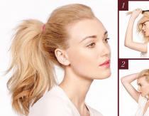 중간 머리카락을위한 아름다운 포니 테일 : 옵션, 사진 자신의 손으로 중간 머리카락을위한 아름다운 꼬리